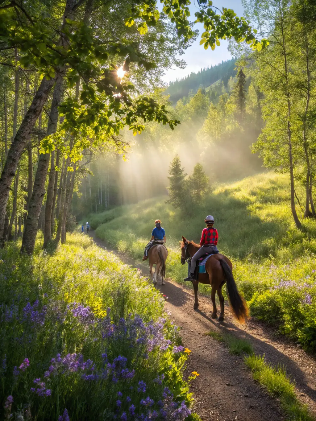 Participants driving horse-drawn carriages through scenic outdoor trails, showcasing teamwork and outdoor activity.