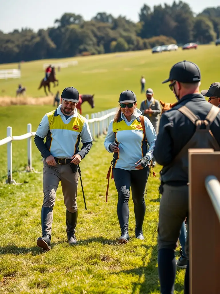 A photograph capturing a group of participants learning the basics of equestrian driving in a controlled arena setting, with an instructor providing guidance and support.